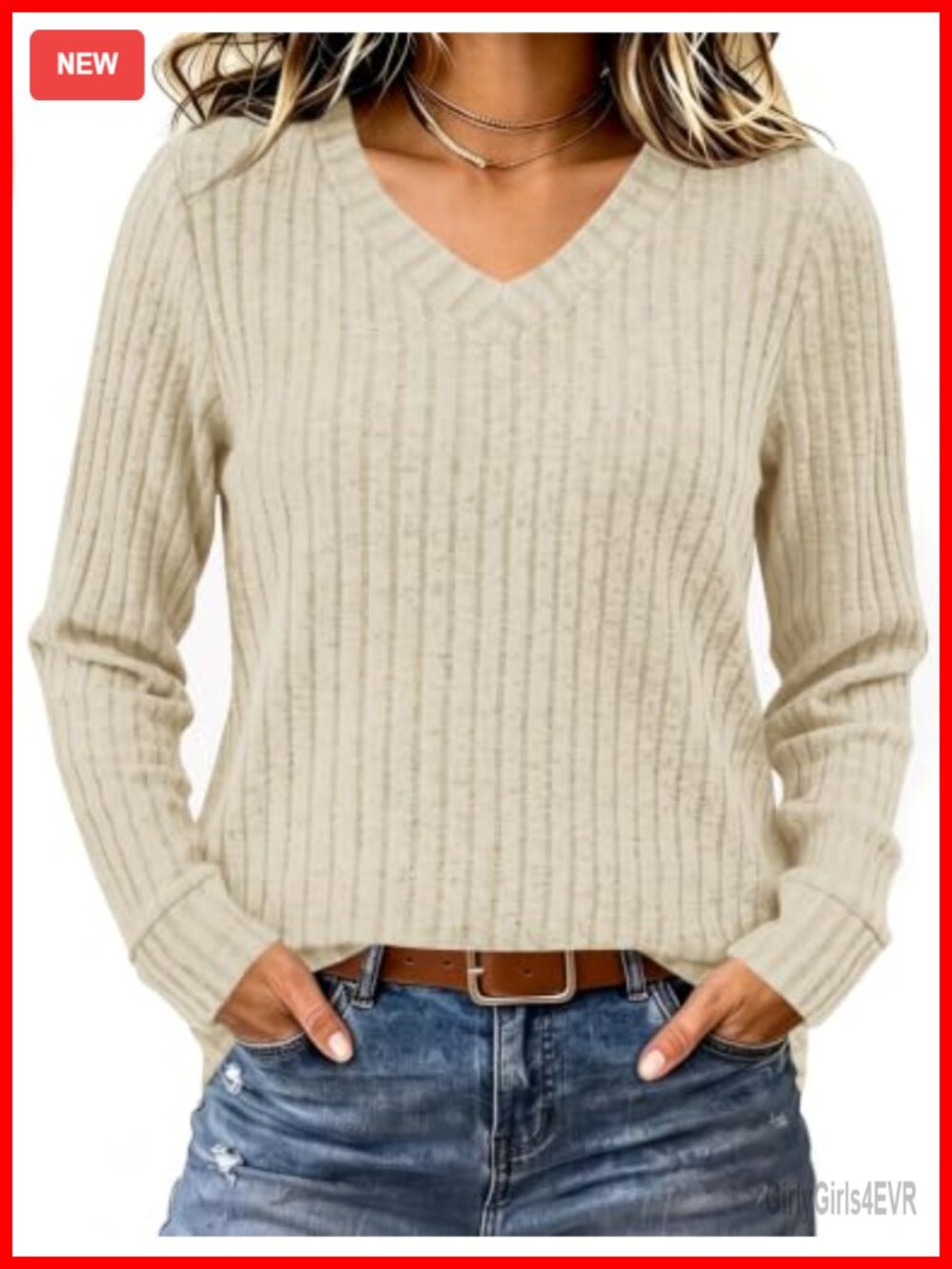 Women's V-Neck Ribbed Long Sleeve Lightweight Tunic Sweater
